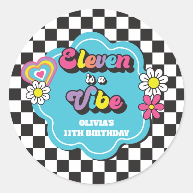 Neon 90s Retro Eleven is a Vibe 11th Birthday Classic Round Sticker (Front)