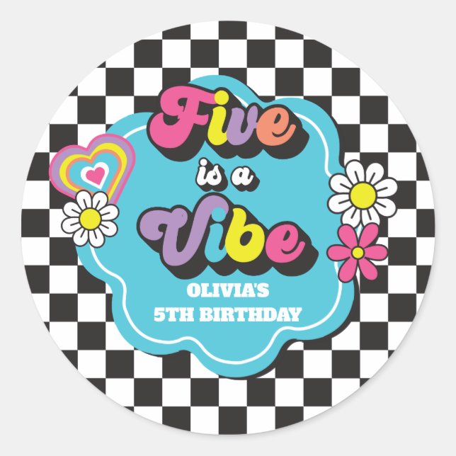 Neon 90s Retro Five is a Vibe 5th Birthday Classic Round Sticker (Front)