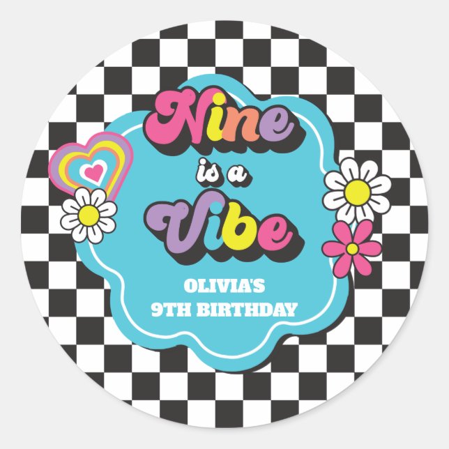 Neon 90s Retro Nine is a Vibe 9th Birthday Classic Round Sticker (Front)