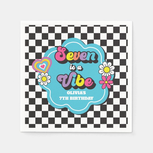 Neon 90s Retro Seven is a Vibe 7th Birthday Napkin (Front)