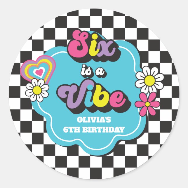 Neon 90s Retro Six is a Vibe 6th Birthday Classic Round Sticker (Front)