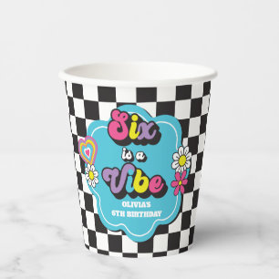 Neon 90s Retro Six is a Vibe 6th Birthday Paper Cups