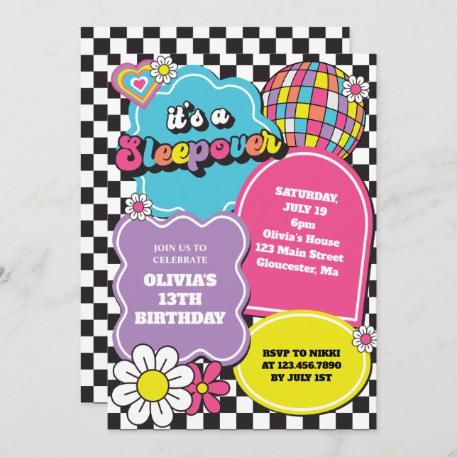 Neon 90s Retro Sleepover Birthday Invitation (Front/Back)