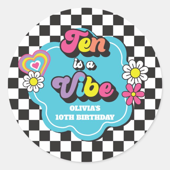Neon 90s Retro Ten is a Vibe 10th Birthday Classic Round Sticker (Front)