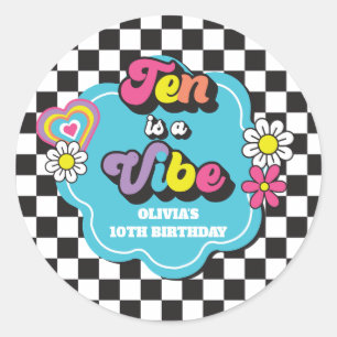 Neon 90s Retro Ten is a Vibe 10th Birthday Classic Round Sticker