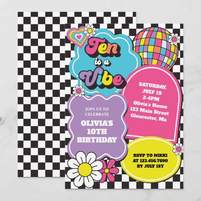 Neon 90s Retro Ten is a Vibe Birthday Invitation (Front/Back)