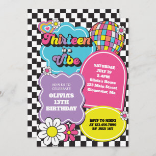 Neon 90s Retro Thirteen is a Vibe 13th Birthday Invitation