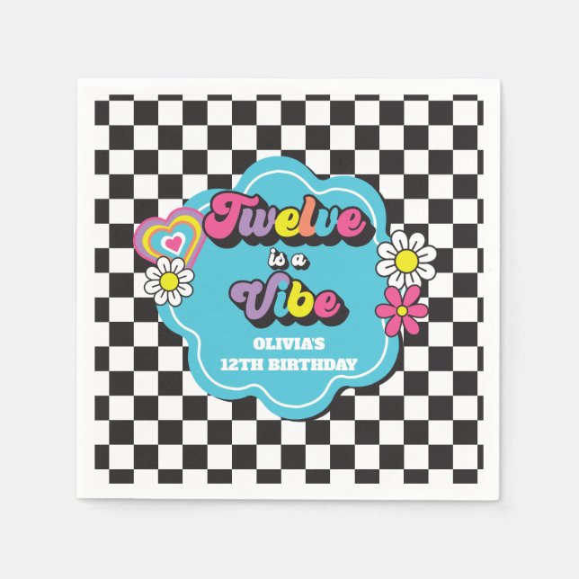 Neon 90s Retro Twelve is a Vibe 12th Birthday Napkin (Front)