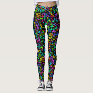 Neon 90s Squiggle Scribbles Seamless Pattern Leggings
