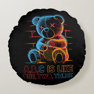 Neon ABC Teddy Bear Round Cushion