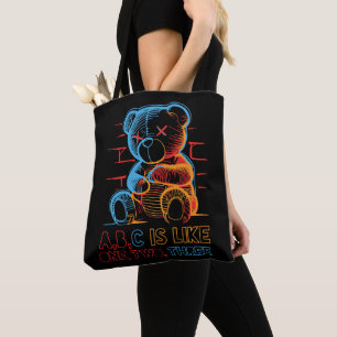 Neon ABC Teddy Bear Tote Bag