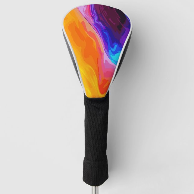 Neon Abstract Blue Orange Yellow Golf Style Golf Head Cover (Front)