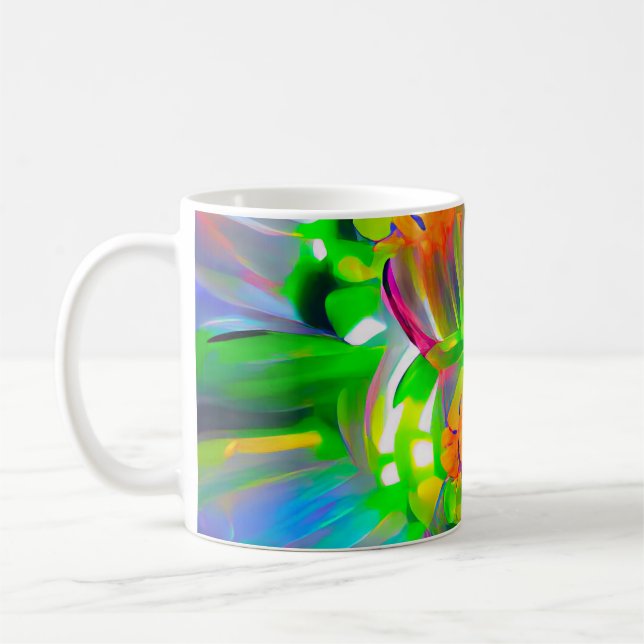 Neon Abstract Daisies with Vivid Colours Coffee Mug (Left)