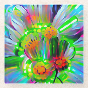 Neon Abstract Daisies with Vivid Colours Glass Coaster
