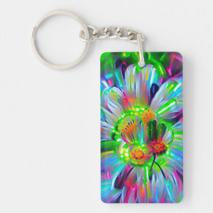 Neon Abstract Daisies with Vivid Colours Key Ring