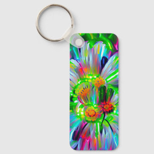 Neon Abstract Daisies with Vivid Colours Key Ring