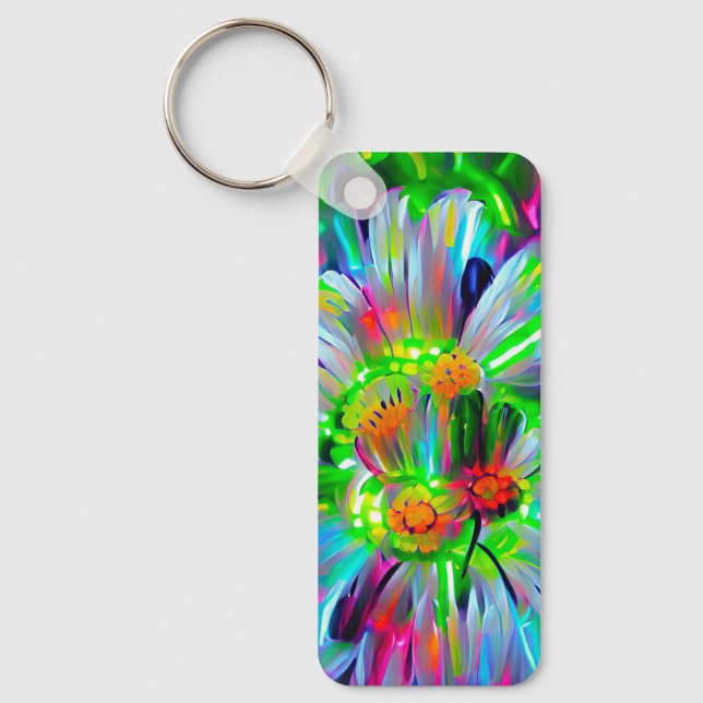 Neon Abstract Daisies with Vivid Colours Key Ring (Front)