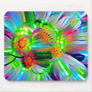 Neon Abstract Daisies with Vivid Colours Mouse Pad