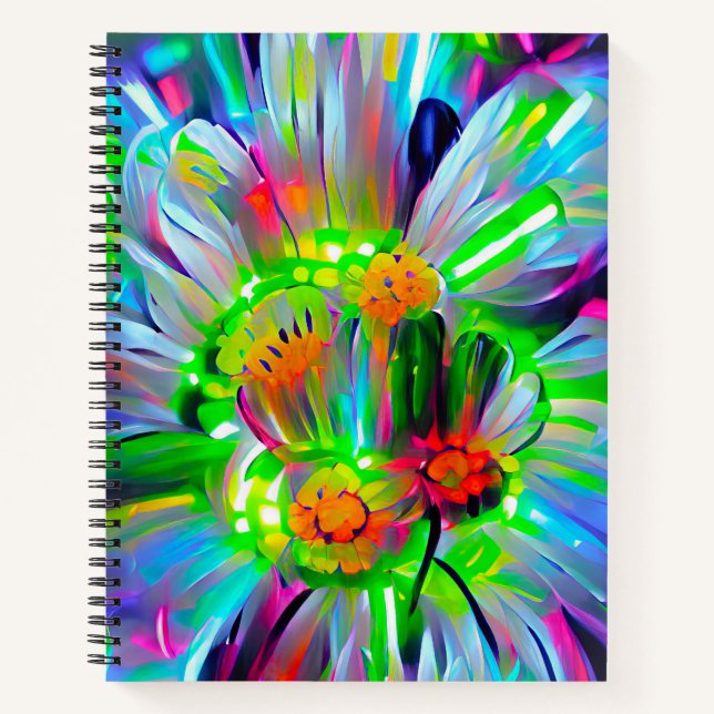 Neon Abstract Daisies with Vivid Colours Notebook (Front)