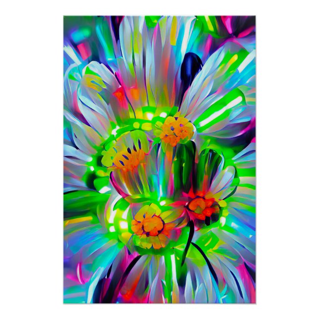 Neon Abstract Daisies with Vivid Colours Poster (Front)