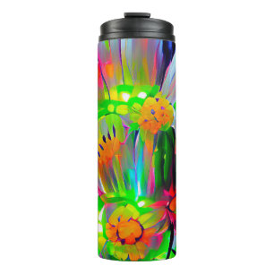 Neon Abstract Daisies with Vivid Colours Thermal Tumbler