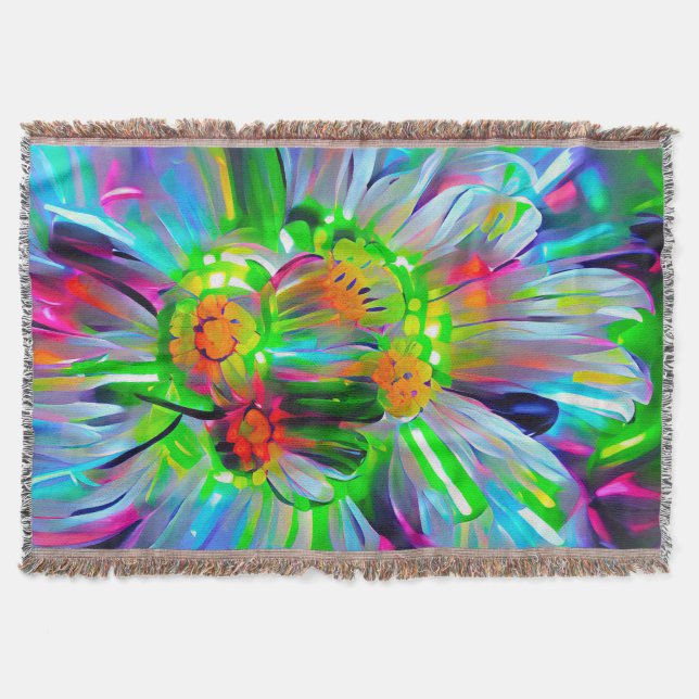 Neon Abstract Daisies with Vivid Colours Throw Blanket (Front)