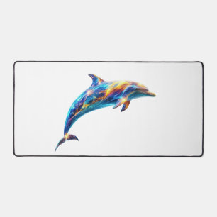 Neon Abstract Dolphin Art – Colorful Energy Wave Desk Mat
