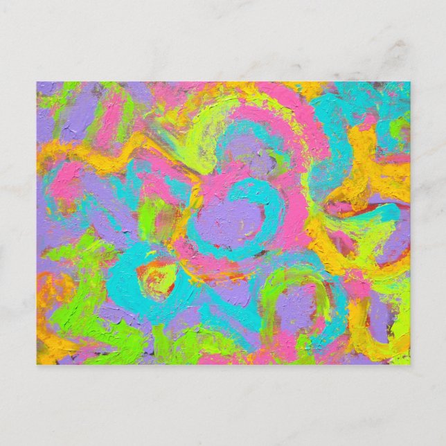 Neon Abstract-Hand Painted Brushstrokes Postcard (Front)