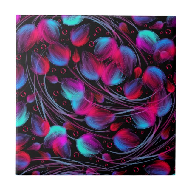 Neon Abstract Hot Pink Turquoise Black Modern Tile (Front)