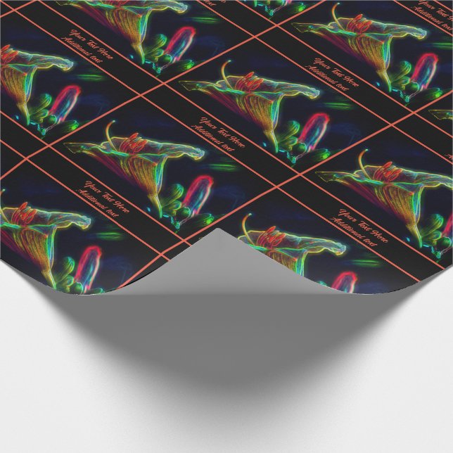 Neon Abstract Lily Flower Personalised Wrapping Paper (Corner)