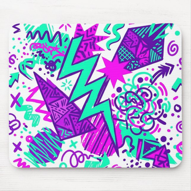 Neon Abstract Shapes and Patterns Mouse Pad (Front)