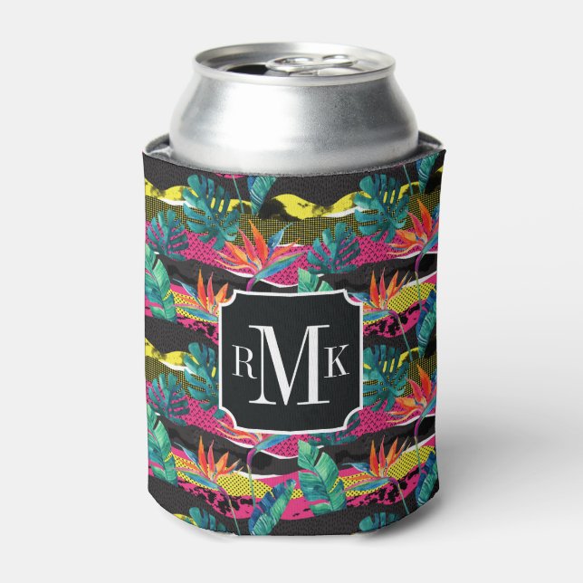 Neon Abstract Tropical Texture Pattern Can Cooler (Can Front)