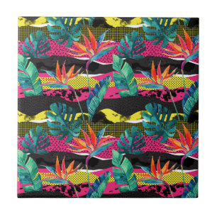 Neon Abstract Tropical Texture Pattern Ceramic Tile