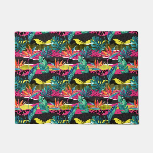 Neon Abstract Tropical Texture Pattern Doormat (Front)