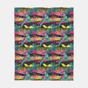 Neon Abstract Tropical Texture Pattern Fleece Blanket