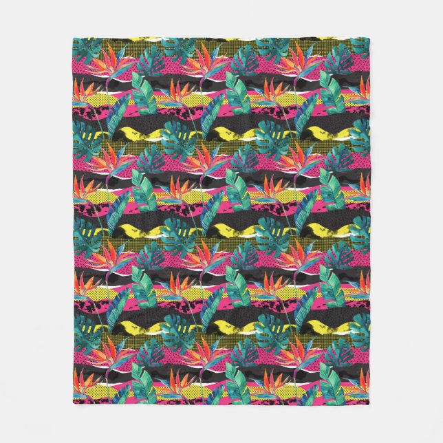 Neon Abstract Tropical Texture Pattern Fleece Blanket (Front)