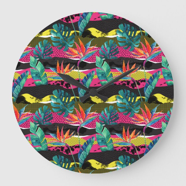 Neon Abstract Tropical Texture Pattern Large Clock (Front)