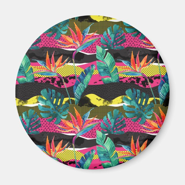 Neon Abstract Tropical Texture Pattern Magnet (Front)