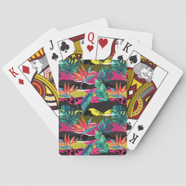 Neon Abstract Tropical Texture Pattern Playing Cards (Back)