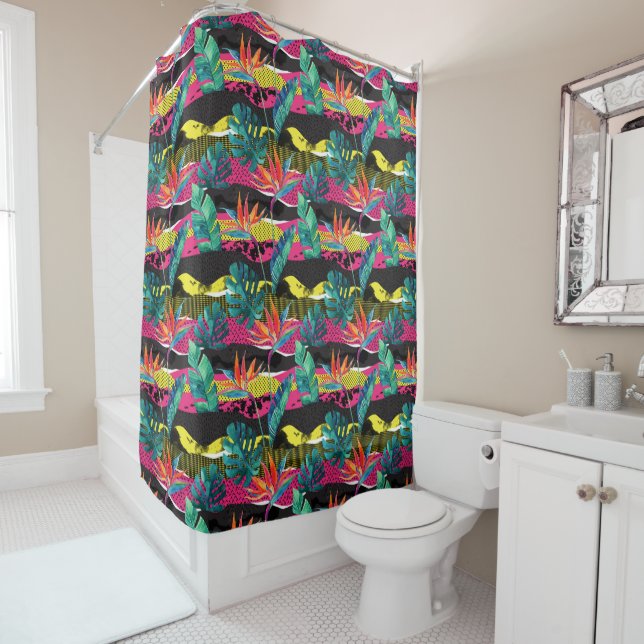 Neon Abstract Tropical Texture Pattern Shower Curtain (In Situ)