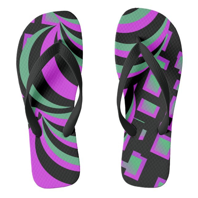 Neon  Abstract Tunnel Swirls Pink Black Thongs (Footbed)