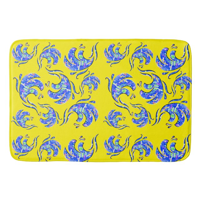 Neon Abstract Waves Art Pattern Bath Mat (Front)