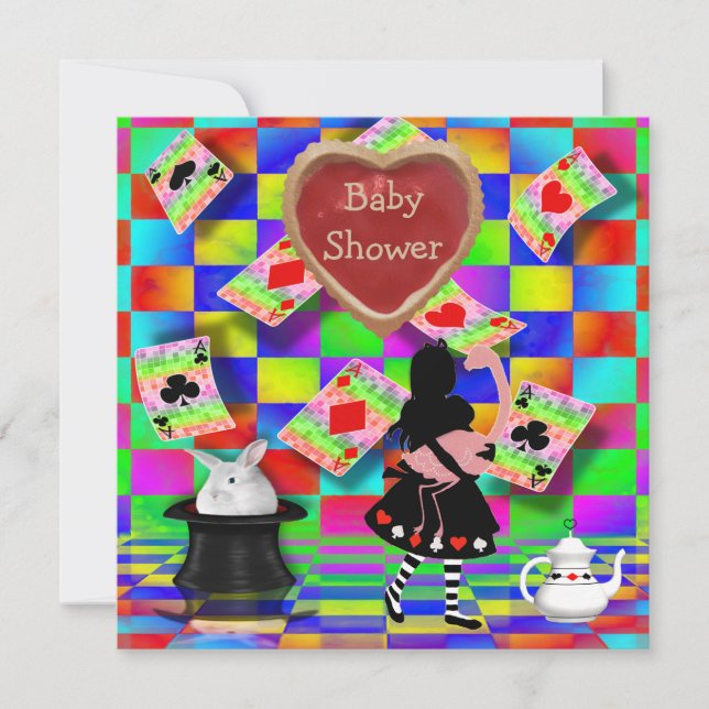 Neon Alice & Flamingo Jam Tart Heart Baby Shower Invitation (Front)