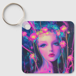 Neon Alien Goddess  Key Ring