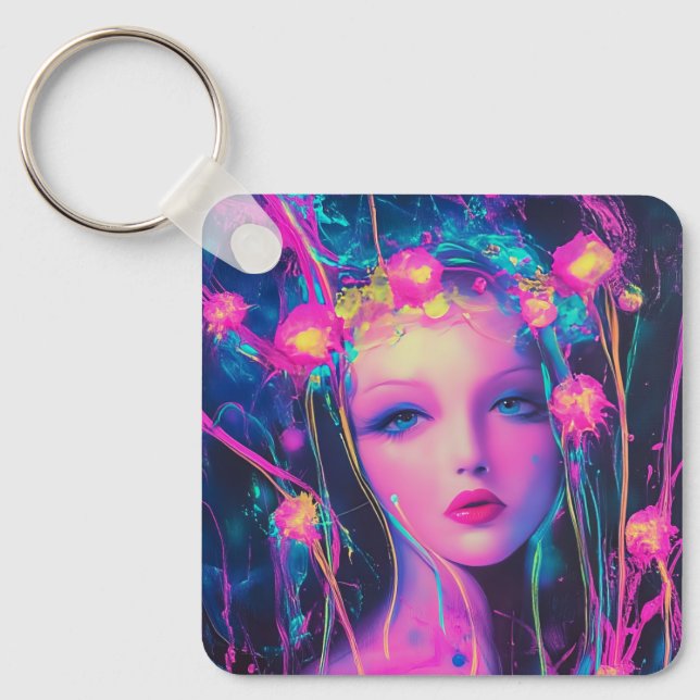Neon Alien Goddess  Key Ring (Front)