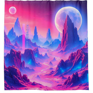 Neon Alien Planet Shower Curtain   Sci-Fi Cosmic B