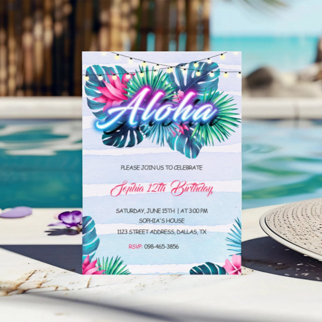 Neon Aloha Tropical Birthday Invitation (Creator Uploaded)