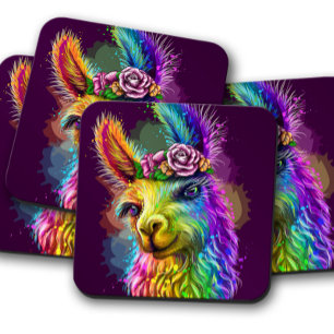Neon Alpaca Animal   Fun Alpaca Cork Coaster Set