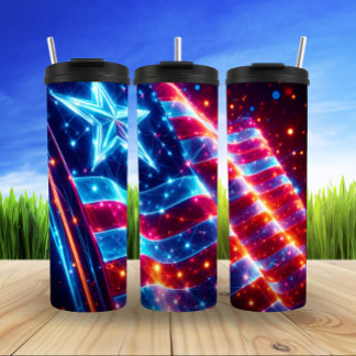 Neon American Flag Night Glow Thermal Tumbler