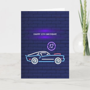 Neon American Muscle Car Birthday Party Card